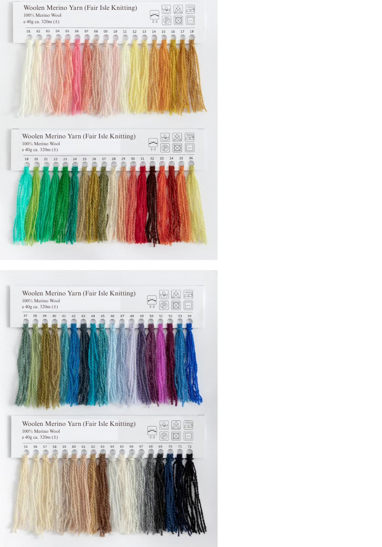 Color Card-4 PLY & 6 PLY Worsted Merino Wool & 4 PLY Woollen Merino Wool