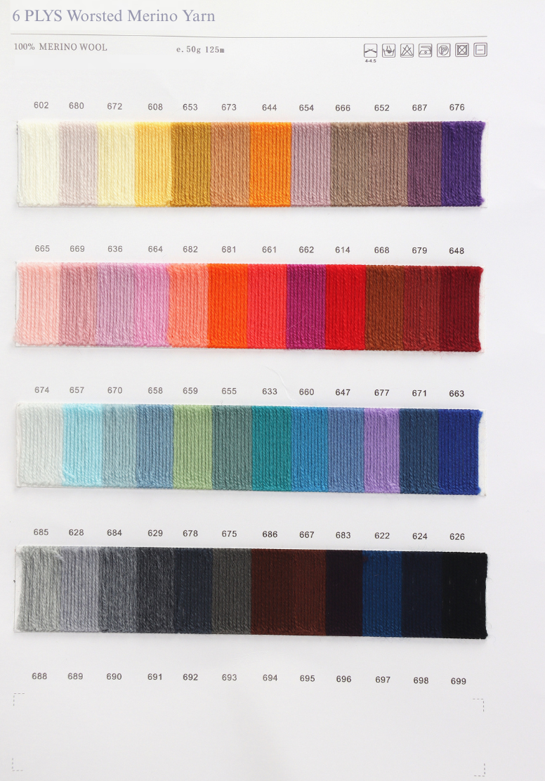 Color Card-4 PLY & 6 PLY Worsted Merino Wool & 4 PLY Woollen Merino Wool