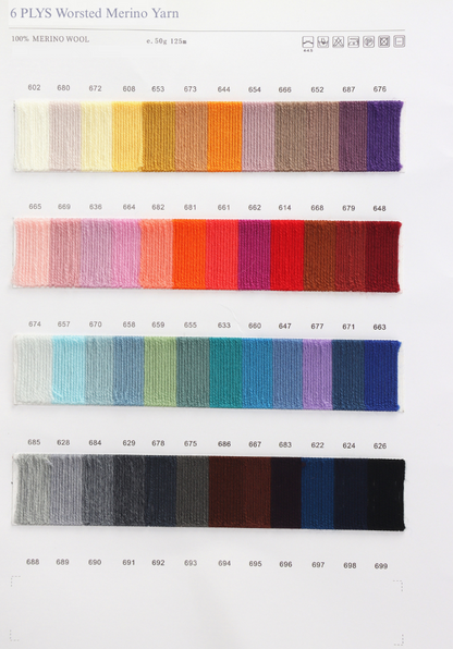 Color Card-4 PLY & 6 PLY Worsted Merino Wool & 4 PLY Woollen Merino Wool
